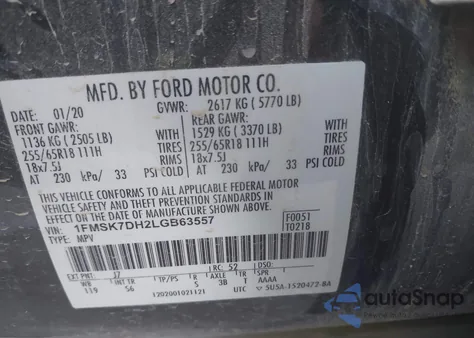 2020 Ford Explorer Xlt from USA, damaged, VIN 1FMSK7DH2LGB63557